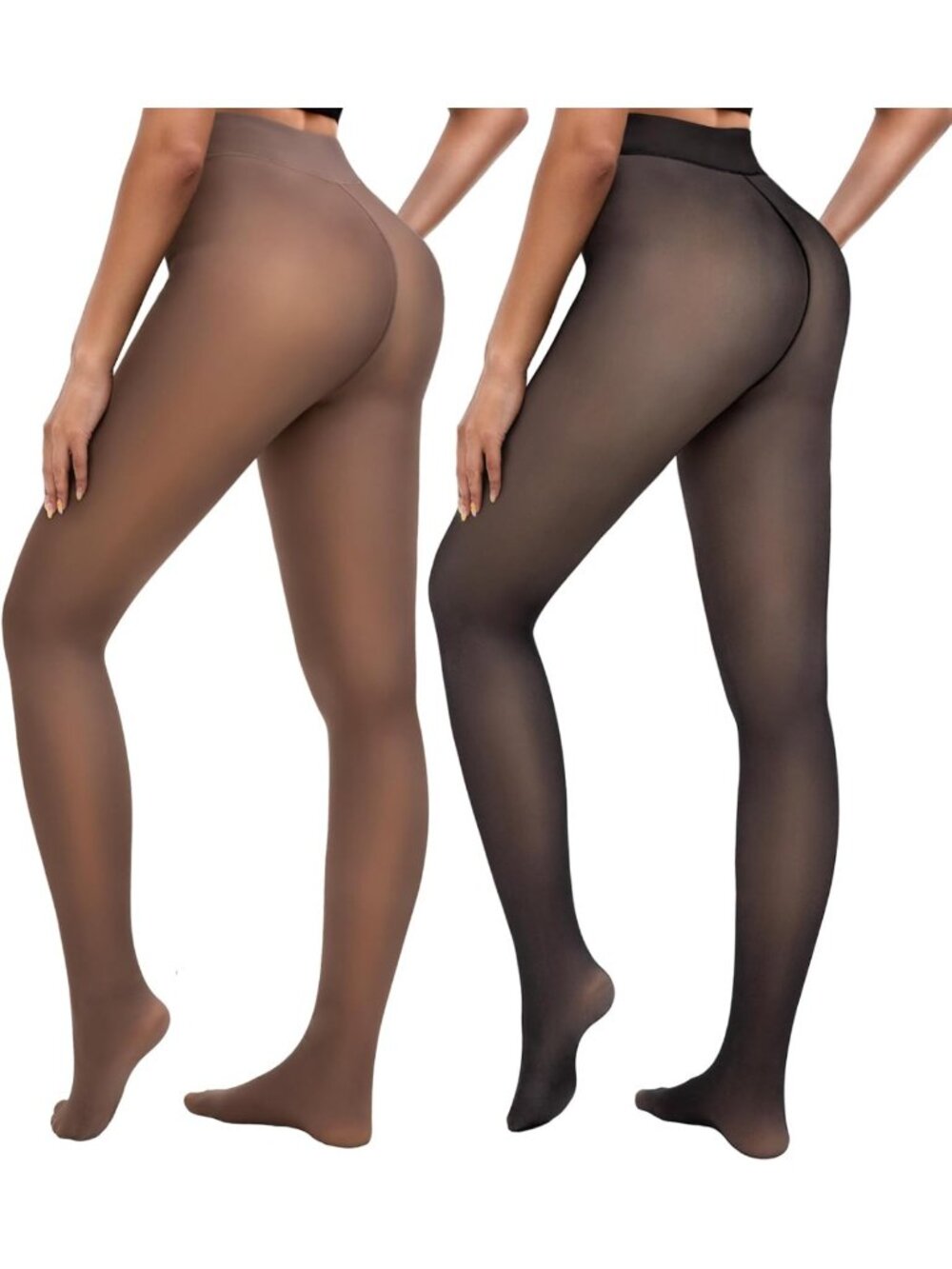 Cozy Fleece-Lined Thermal Tights for Women | 2-Pack Translucent Leggings